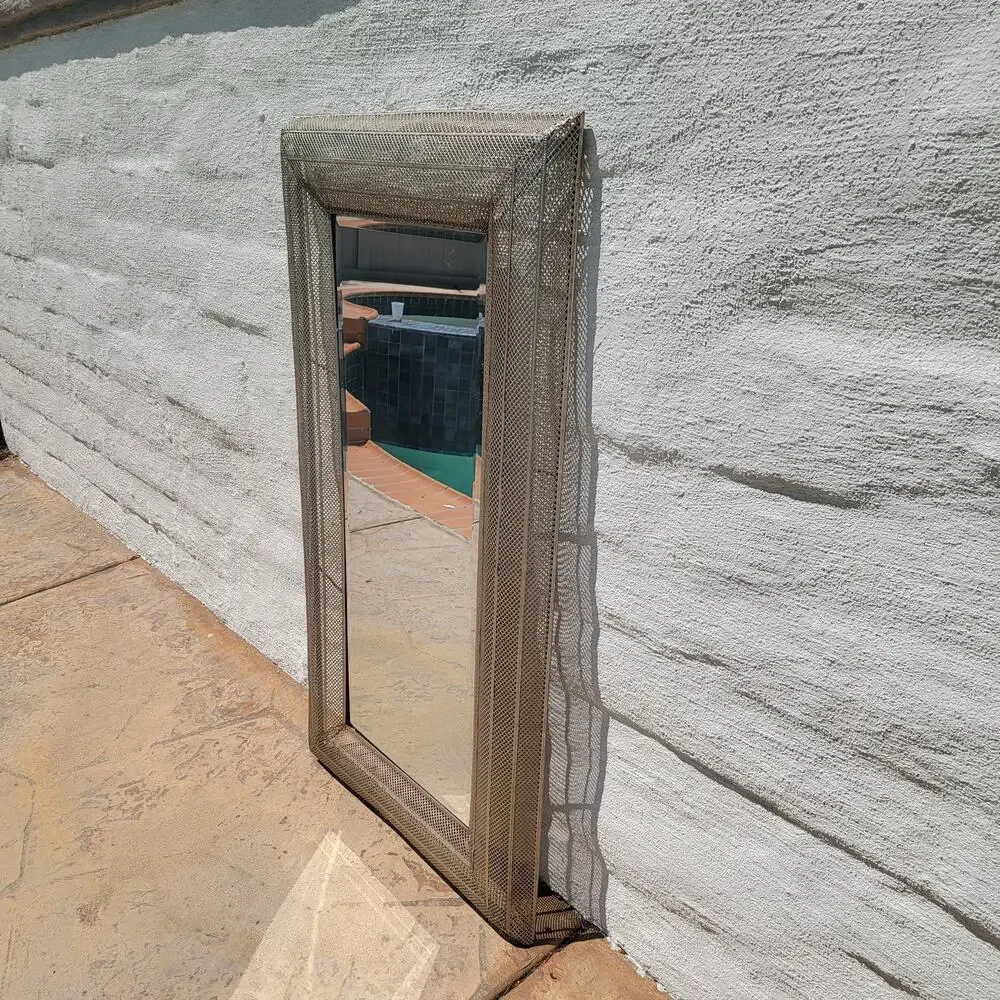 Unique Artistic Metal Mesh Mirror 51x28 Vintage Industrial Luxe Wall Decor